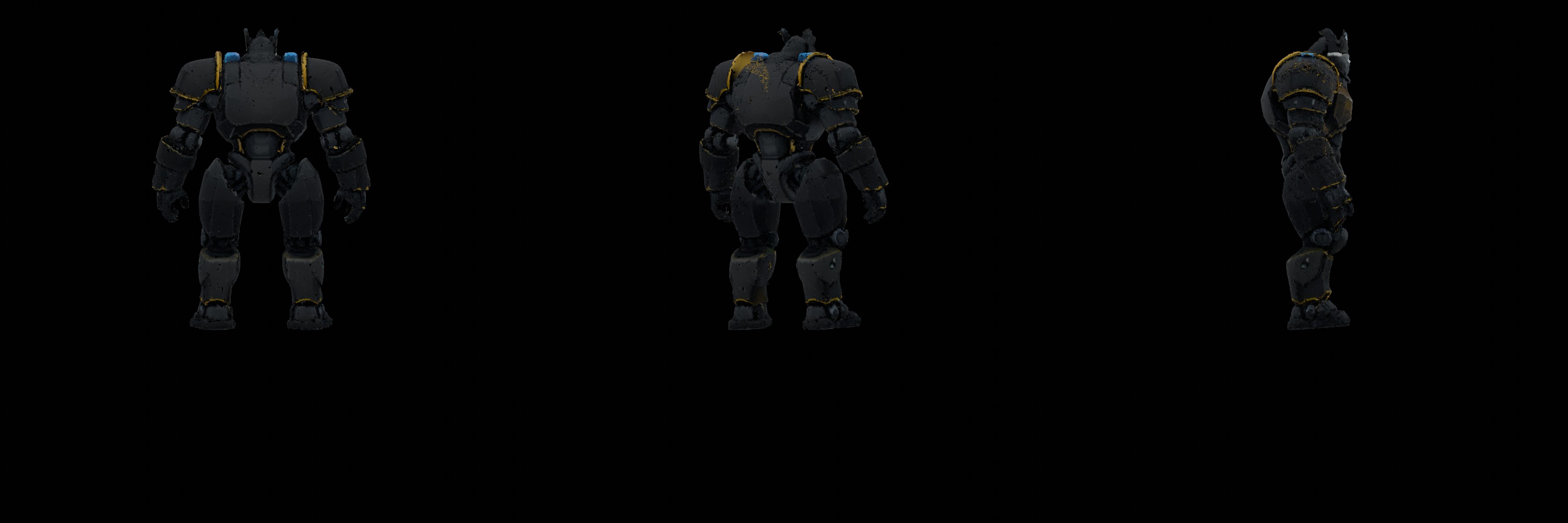 android_king forged mech, three views