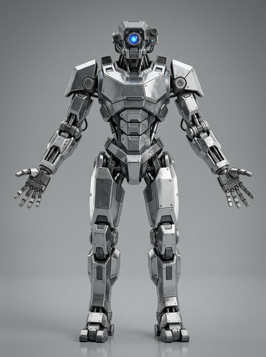 echo_chrome concept driver — sleek chrome-plated android frame with blue optic