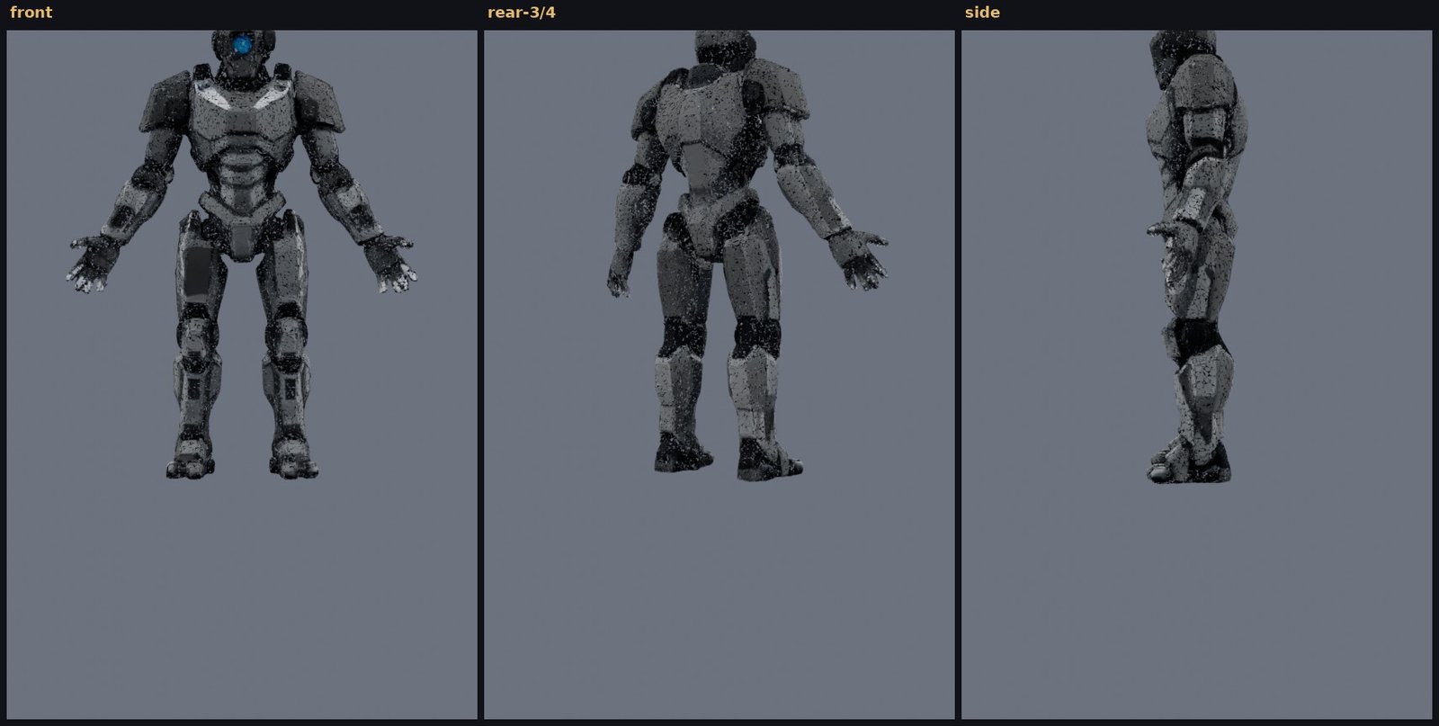 echo_chrome forged mech, three views