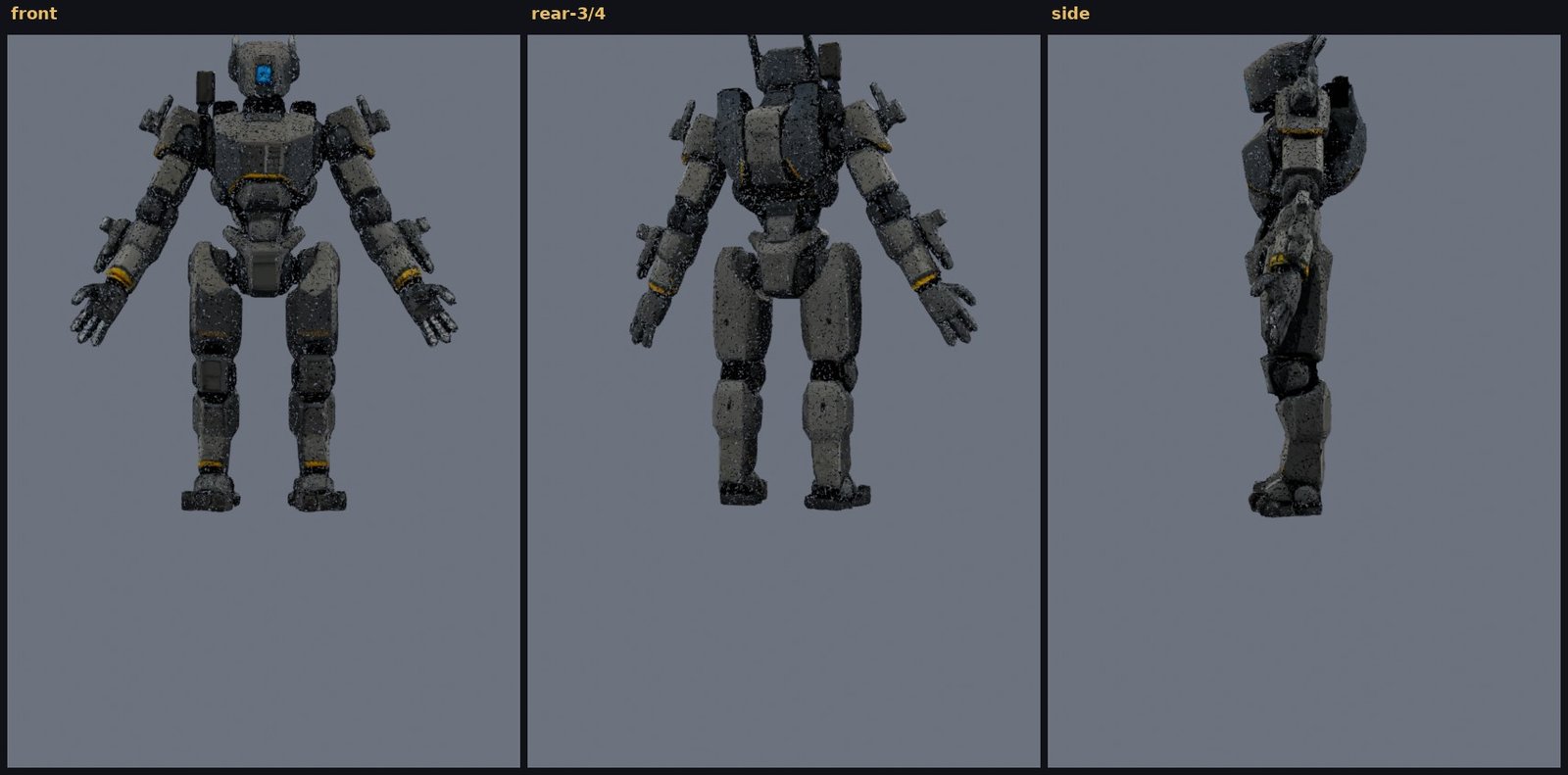 r02_service_bot forged mech, three views