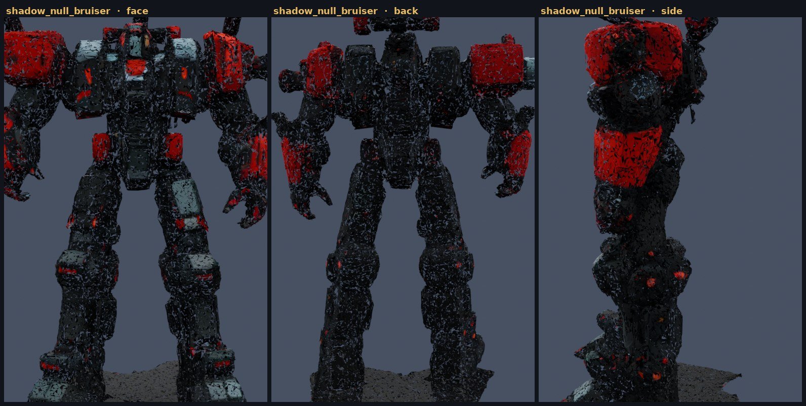 shadow_null_bruiser forged mech, three views