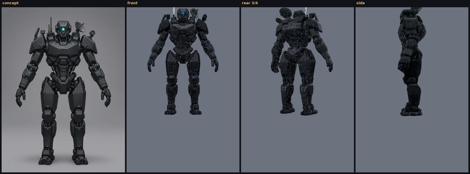shadow_signal_jammer forged mech, three views