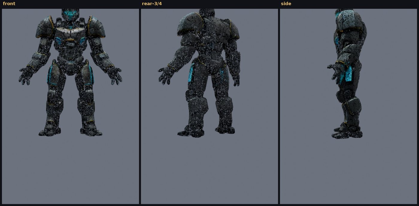 synthetix_primus forged mech, three views