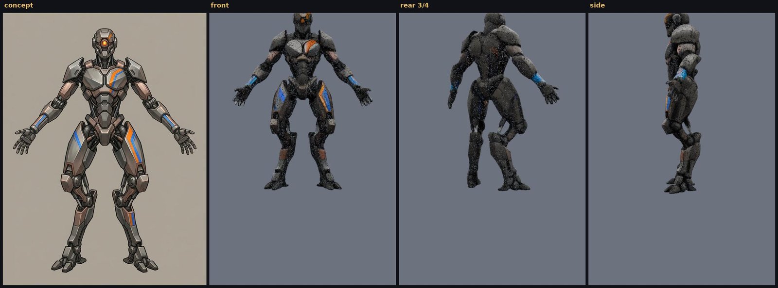 vite_01 forged mech, three views