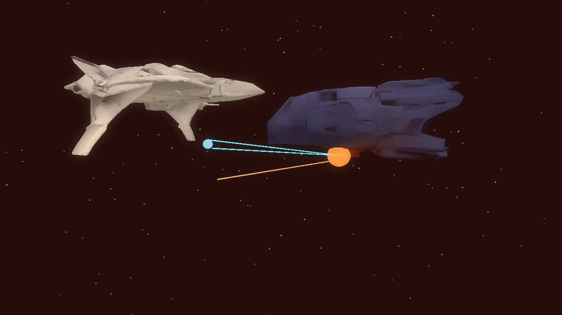 two capital ships trading energy fire