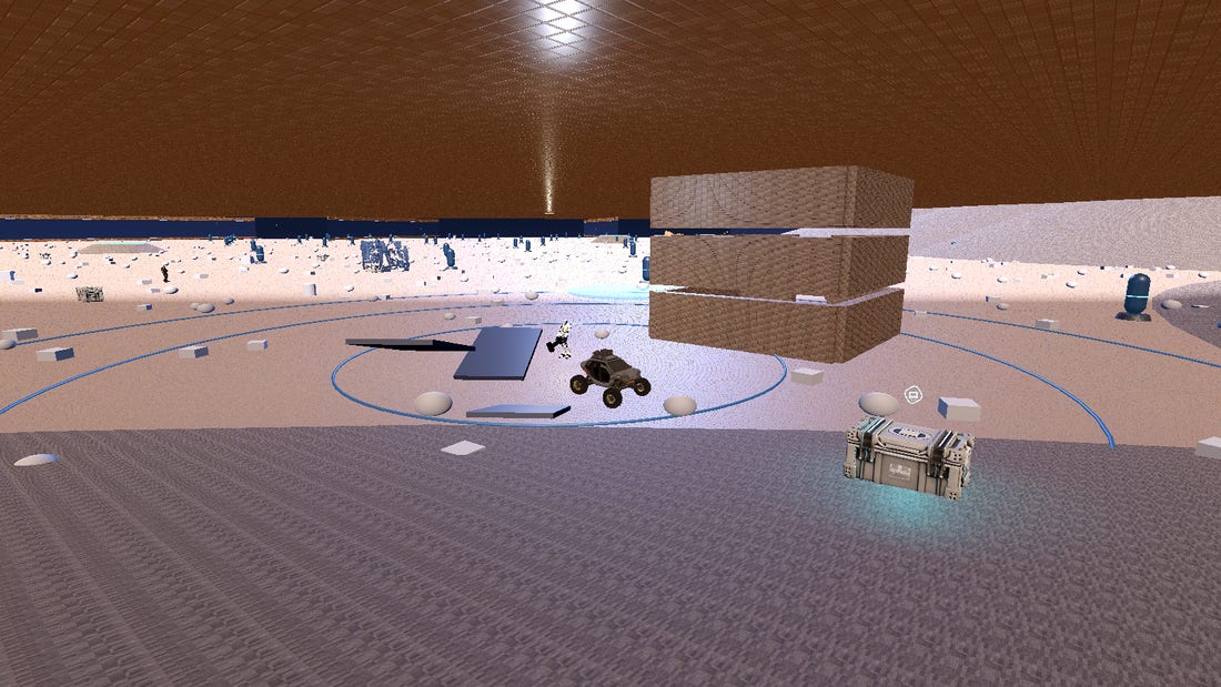 A drivable rover on a barren asteroid surface in vacuum